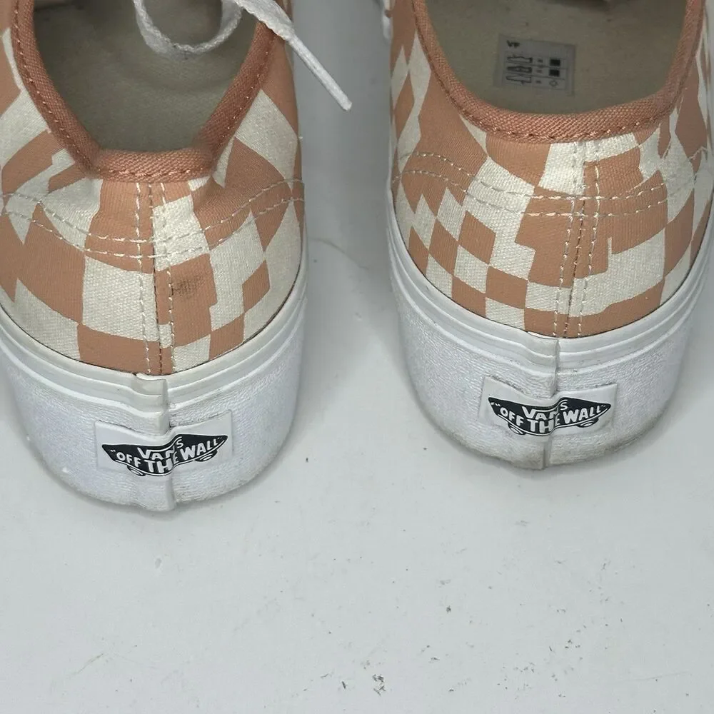 Vans Authentic Pixel Checkerboard Peach Cream Sneakers Mens 6.5 Womens 8